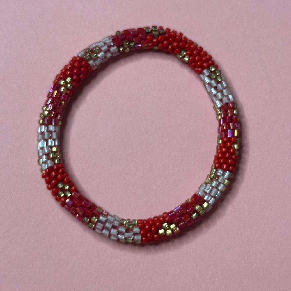 Nepal Style Roll On Bracelet Red White Beaded Multicolor‎ - Picture 2 of 8